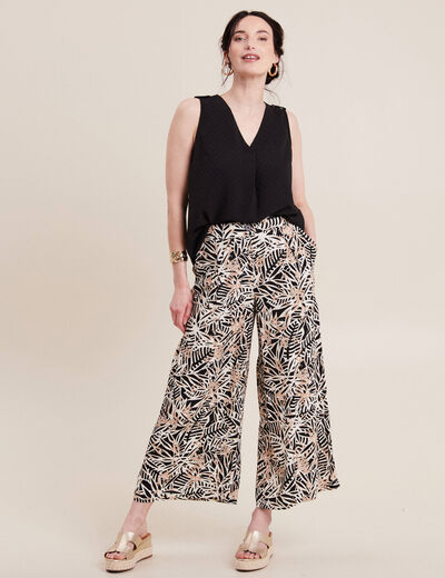 Pantalon flou large 7/8ème noir femme