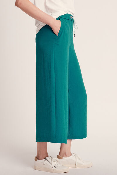 Pantalon large fluide vert foncé femme