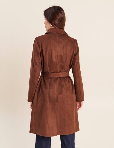 Trench cintr&eacute; long aspect daim marron femme