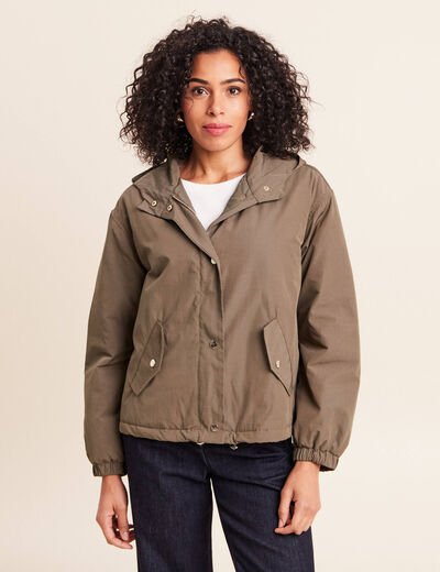 Parka &agrave; capuche doubl&eacute;e manches longues vert kaki femme