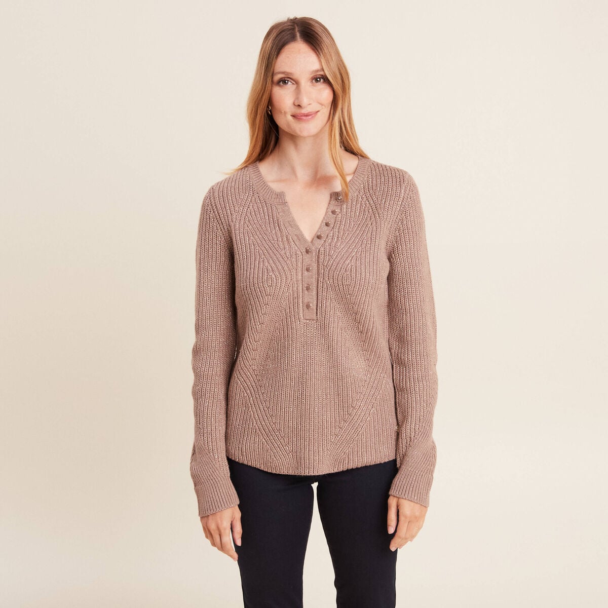 Pull manches longues taupe femme