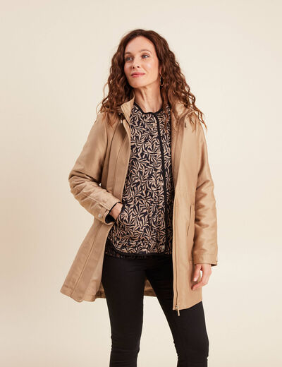 Parka cintr&eacute;e 4 en 1 avec capuche sable femme