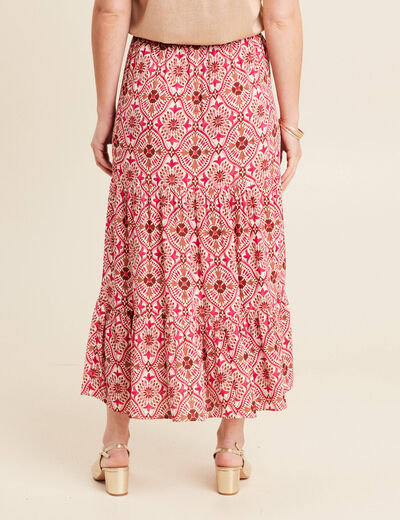 Jupe midi droite fluide rose femme