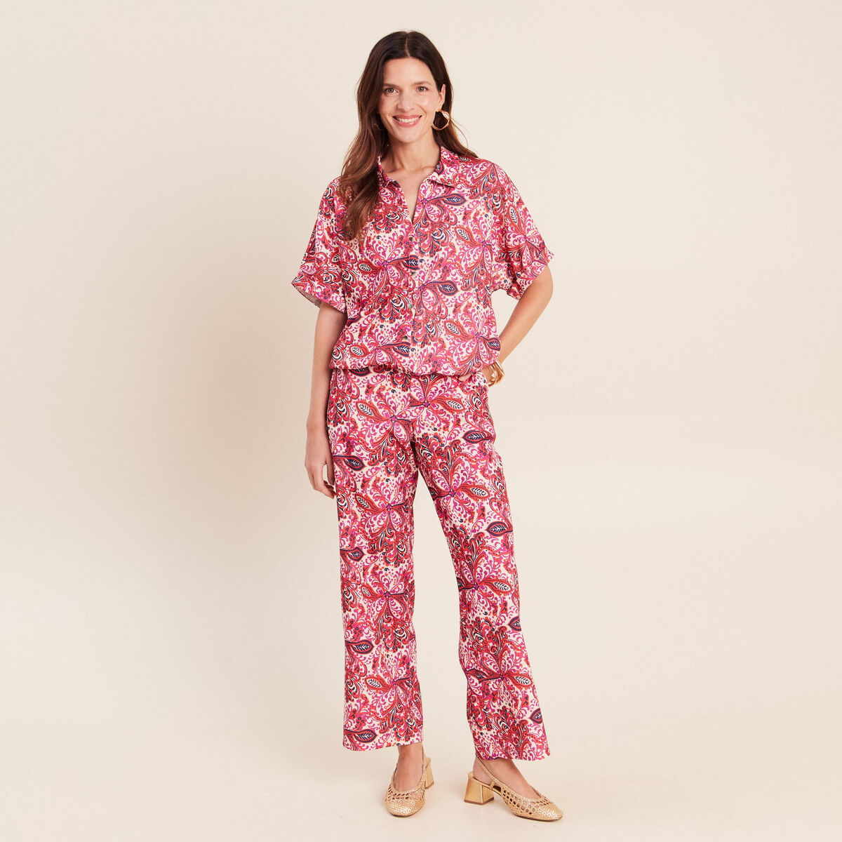 Chemisette manches courtes rose corail femme