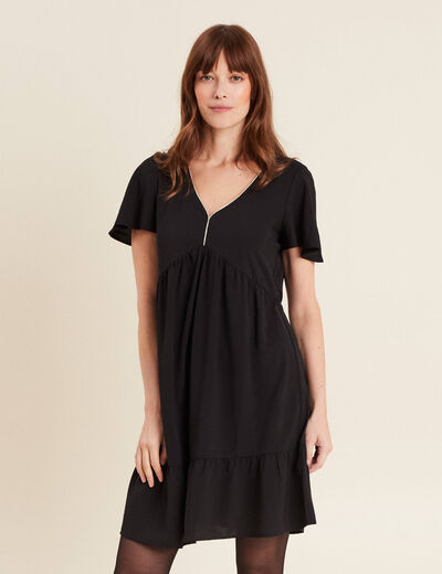 Robe évasée manches courtes noir femme