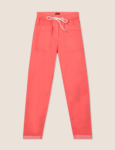 Pantalon coupe mom 7/8&egrave;me rouge corail femme