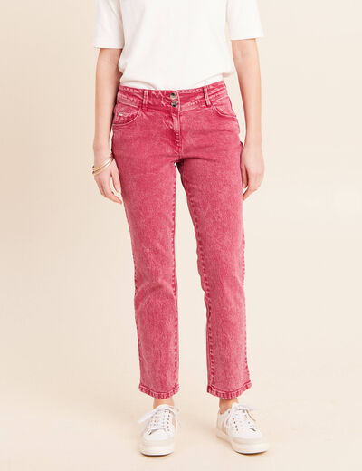 Jean coupe droite taille bascul&eacute;e rose fushia femme