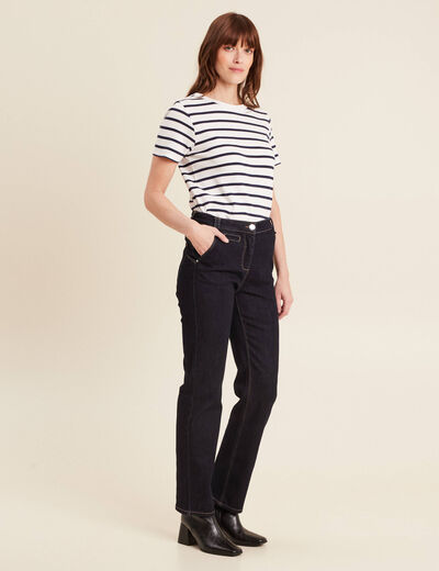 Jean droit taille haute long denim brut femme