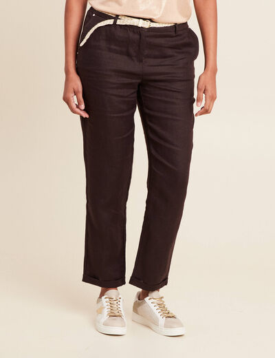 Pantalon flou ceinturé marron foncé femme