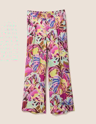 Pantalon large taille haute mauve femme