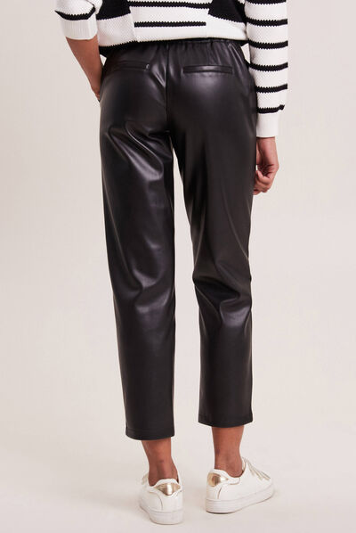 Pantalon ample simili cuir noir femme