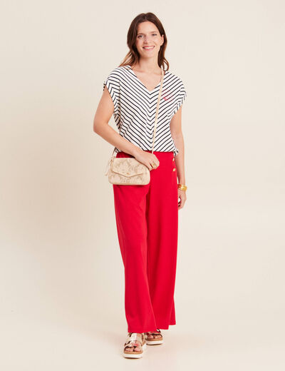 T-shirt manches courtes brodé blanc femme