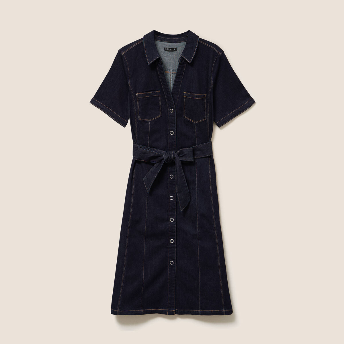 Robe jean &eacute;vas&eacute;e col chemise denim brut femme