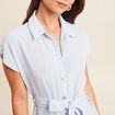 Robe longue droite col chemise bleu femme