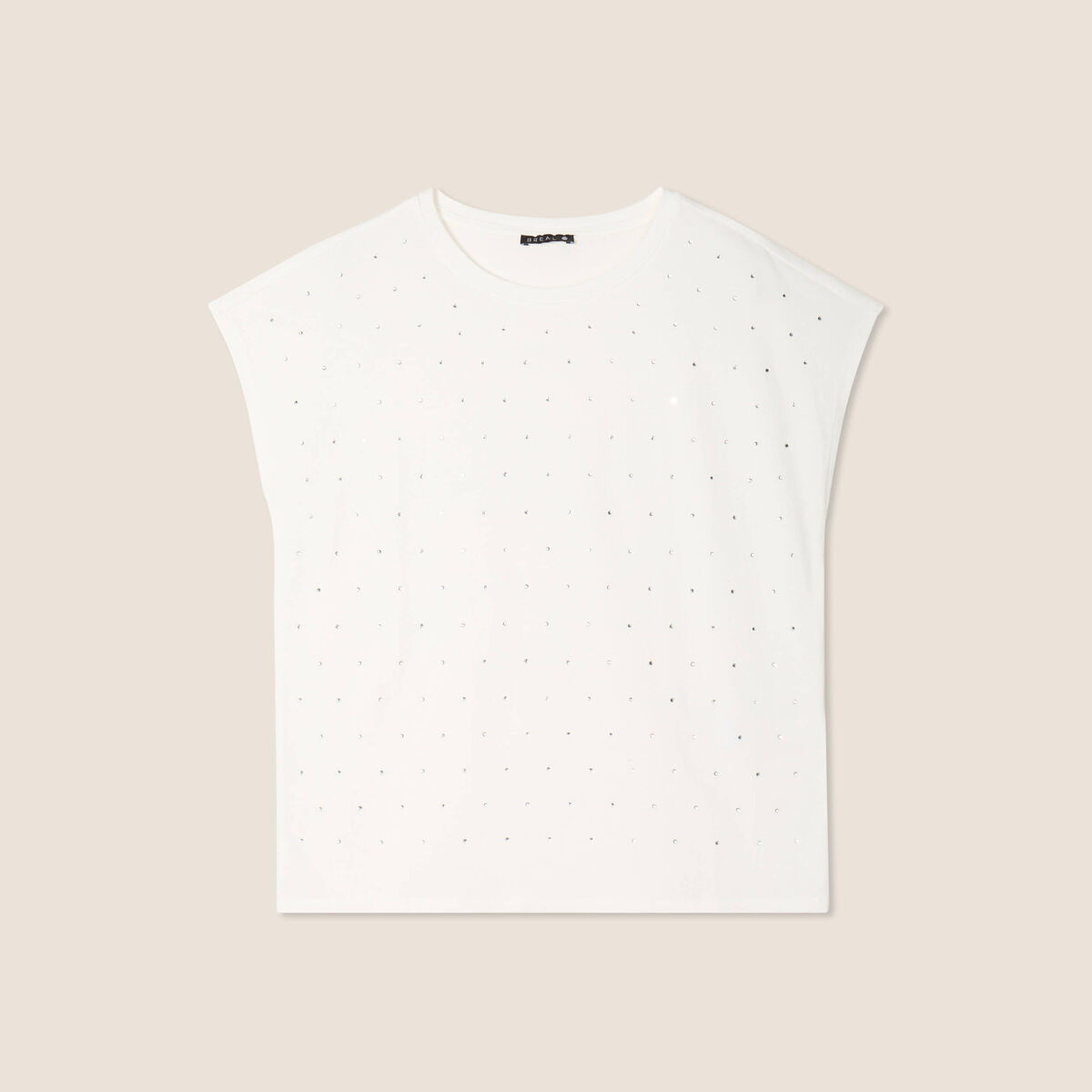T-shirt manches courtes strass ecru femme