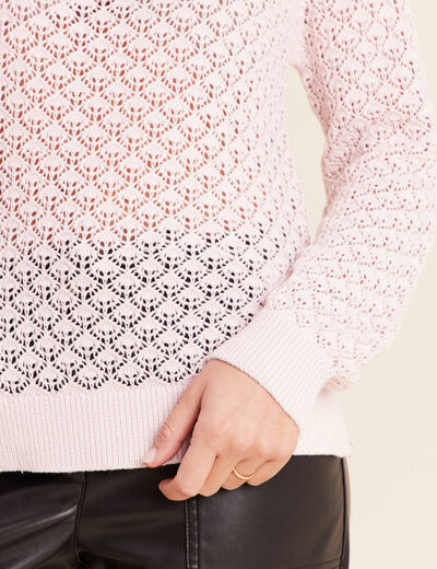 Pull col rond manches longues rose clair femme