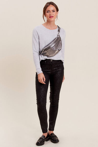 Pantalon ajusté enduit 7/8ème denim noir femme