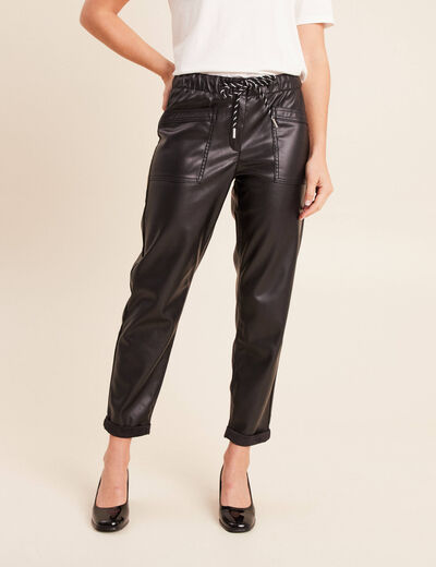 Pantalon coupe mom simili cuir noir femme