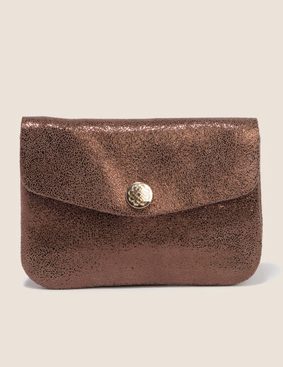 Porte-monnaie en cro&ucirc;te de cuir couleur cuivre femme
