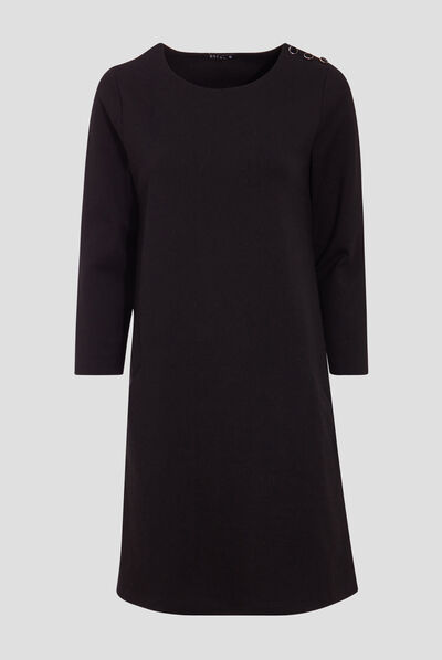 Robe droite manches 3/4 noir femme