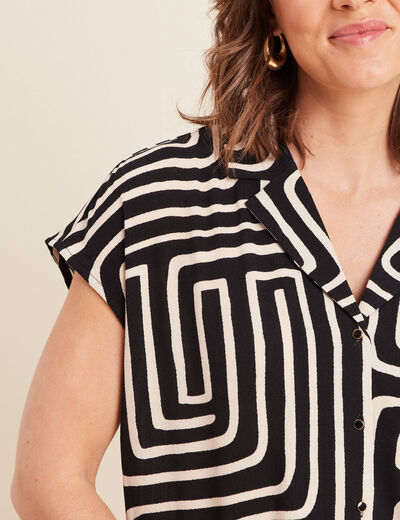 Chemise crêpe manches courtes noir femme