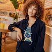 Veste cintrée boutonnée bleu foncé femme