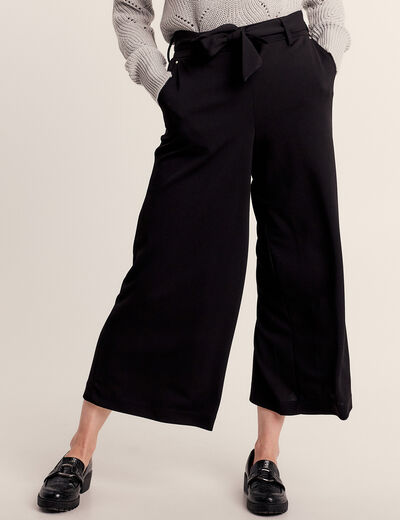 Pantalon large ceinturé noir femme