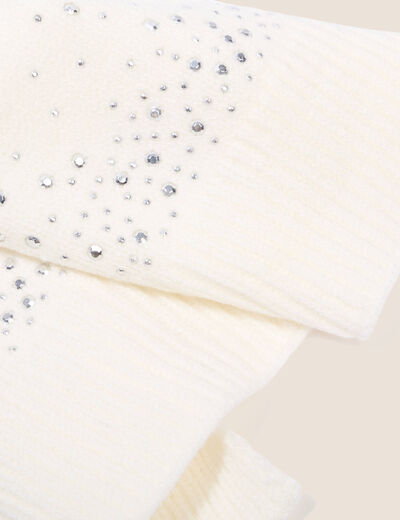 Coffret &eacute;charpe et bonnet &agrave; strass ecru femme