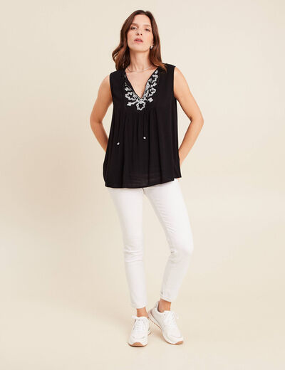 Blouse ample sans manches col rond noir femme