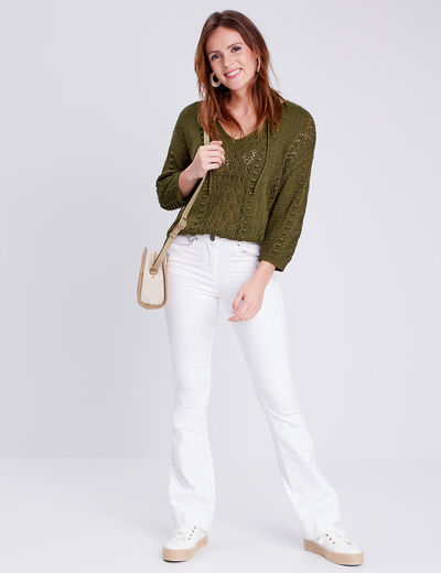 Pull à manches 3/4 vert olive femme