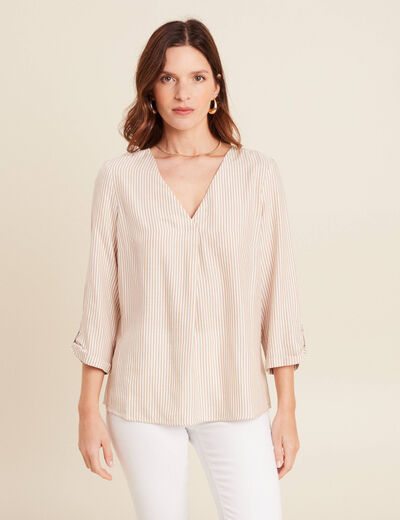 blouse fluide manches 3/4 marron femme