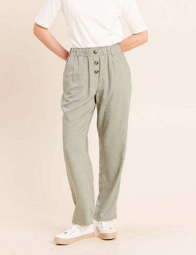 Pantalon large taille haute vert clair femme