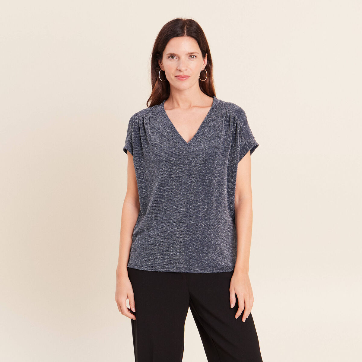 T-shirt manches courtes bleu marine femme