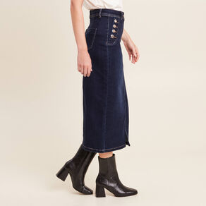 Jupe longue droite en jean denim brut femme