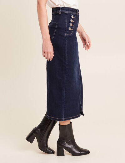 Jupe longue droite en jean denim brut femme