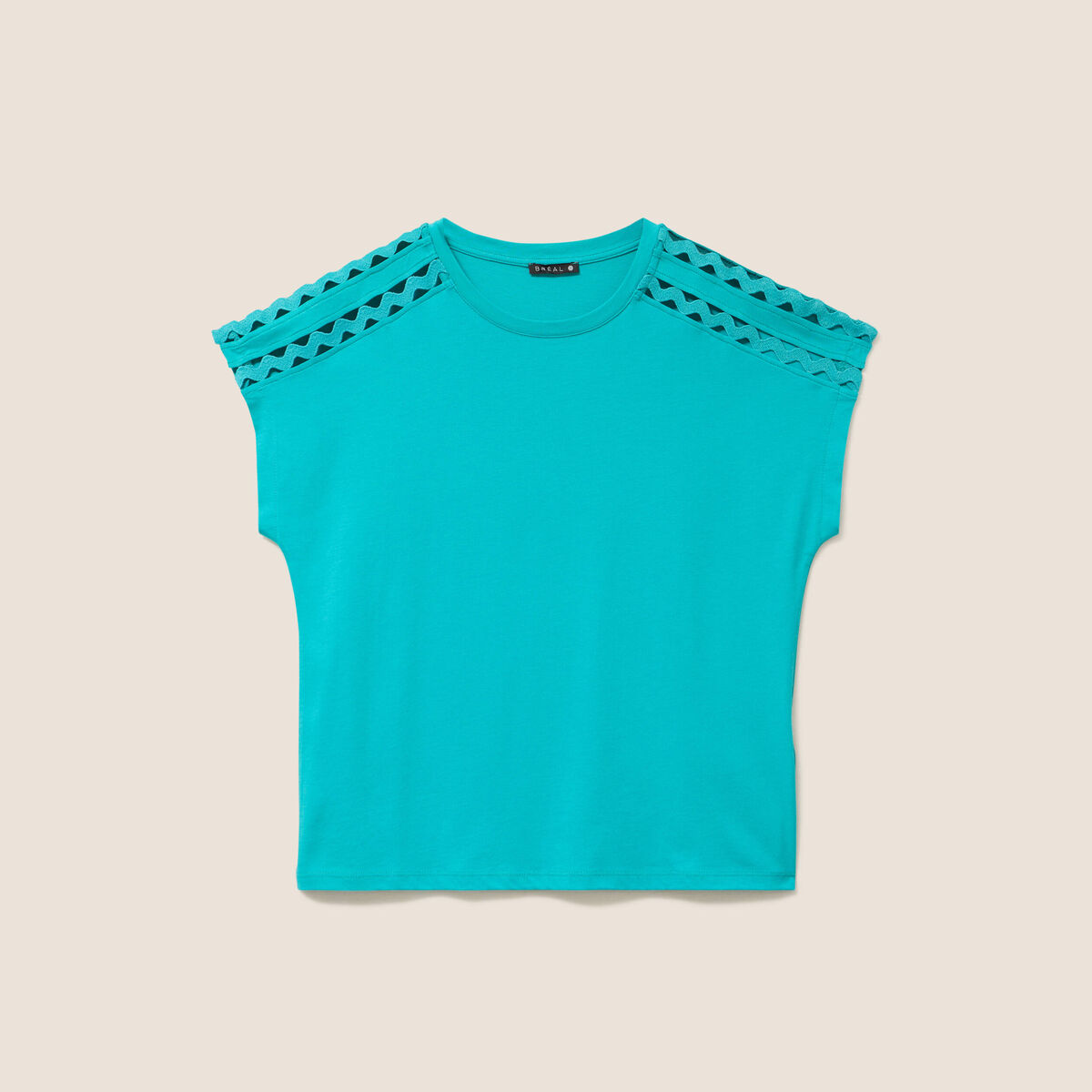T-shirt col rond manches courtes vert turquoise femme
