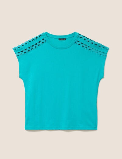 T-shirt col rond manches courtes vert turquoise femme