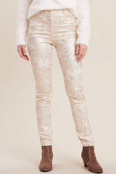 Pantalon ajusté denim blanc femme