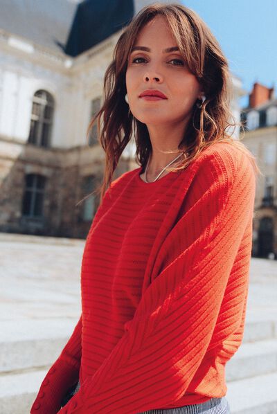 Pull manches longues orange femme