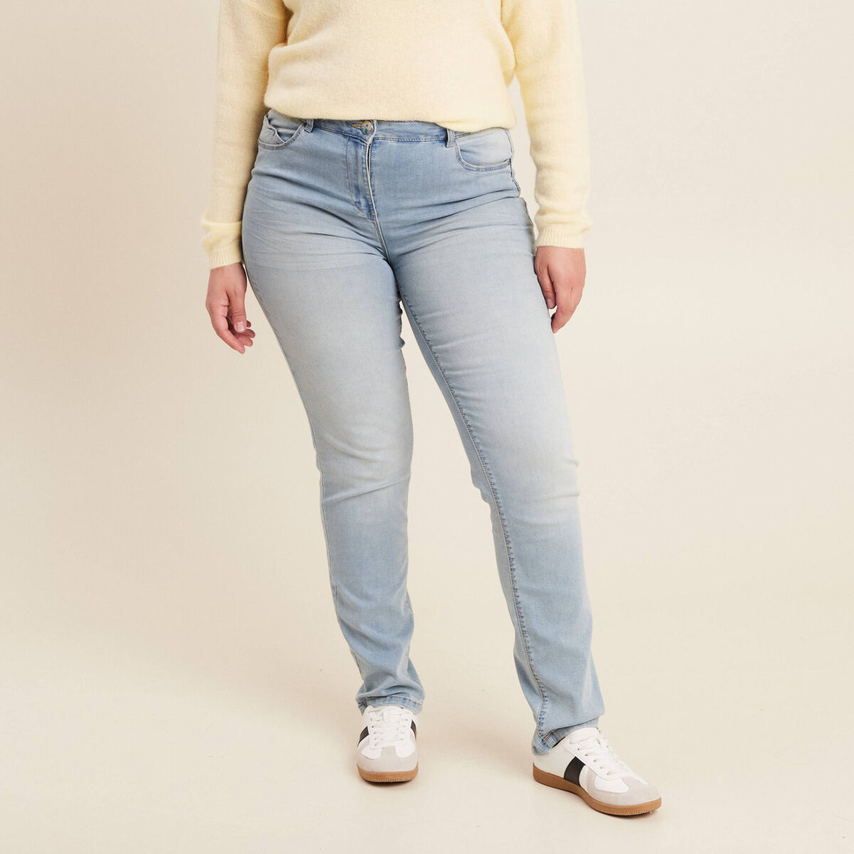 Jean ajusté taille standard long denim baby bleu femme