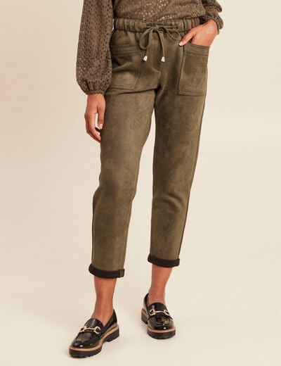 Pantalon coupe mom 7/8&egrave;me vert kaki femme