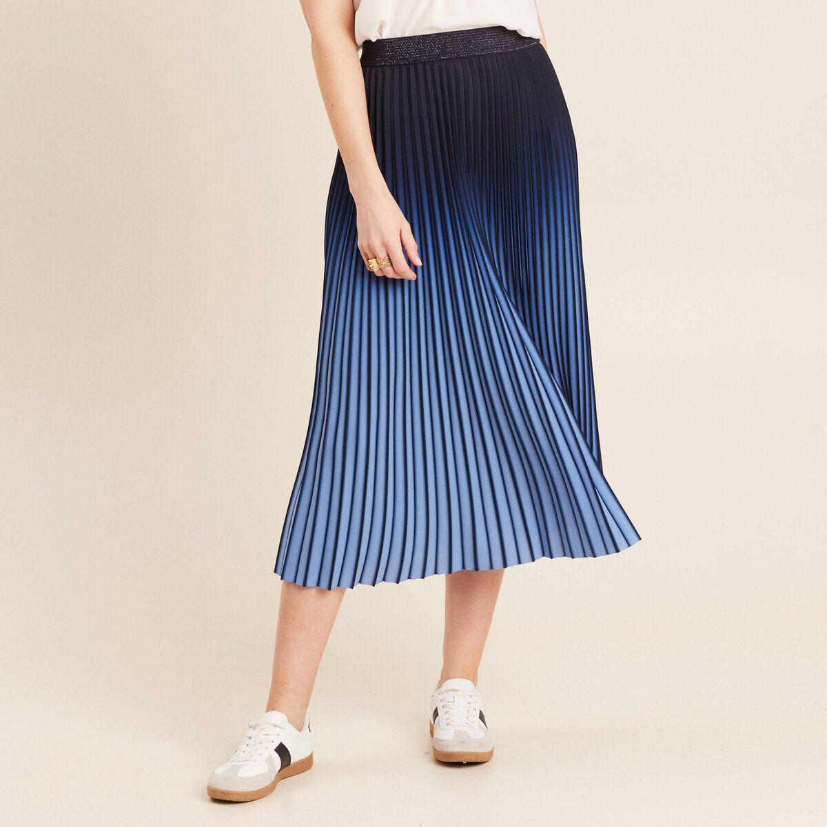 Jupe midi patineuse pliss&eacute;e bleu ciel femme