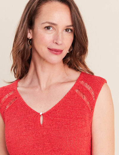 D&eacute;bardeur tricot sans manches rouge femme