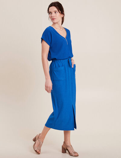 Jupe longue fourreau bleu electrique femme