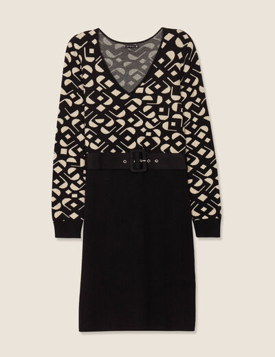 Robe tricot ajustée 2-en-1 noir femme