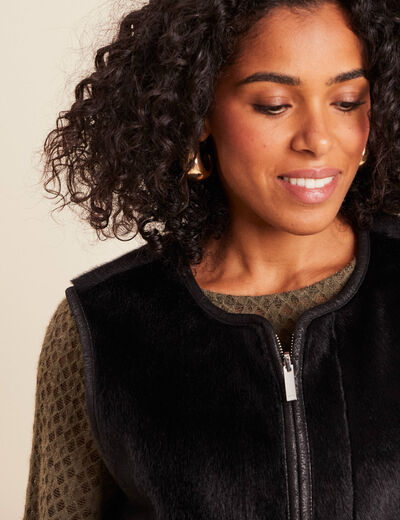 Veste sans manches sans col marron fonc&eacute; noir femme