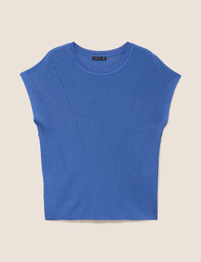 Pull col rond manches courtes bleu roi femme