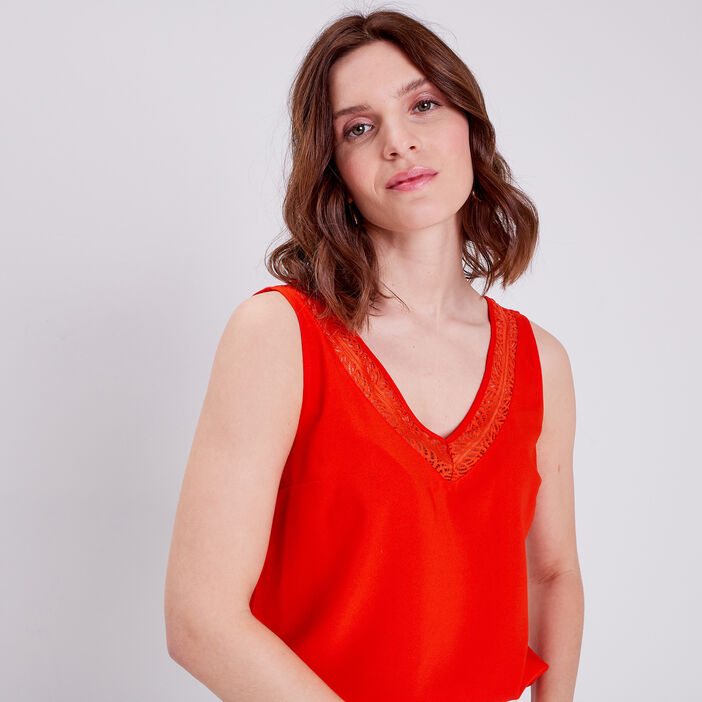 Débardeur bretelles larges orange femme
