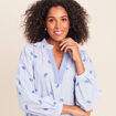 Blouse ample manches longues fluide bleu femme