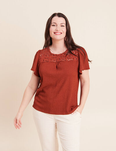T-shirt manches courtes marron fonc&eacute; femme